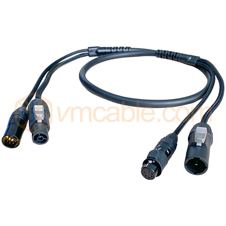 VM-PRATT5B-1.5, overmolding, Rubber Sleeve DMX & Power Loom, 3 x 2.5 mm² power cable, 5-pole DMX