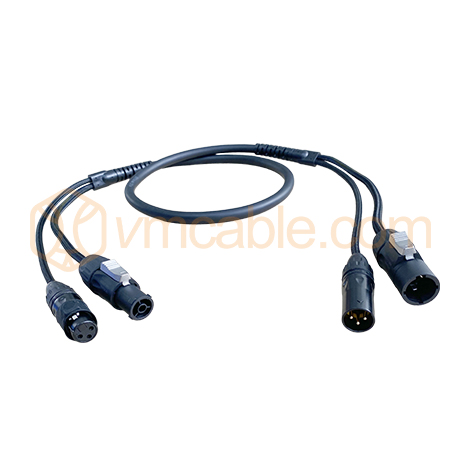 VM-PRATT3B-1.5, overmolding, Braided Jacket , Rubber Sleeve DMX & Power Loom, 3 x 2.5 mm² power cable, 5-pole DMX
