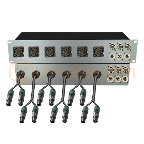 LK008-6CH12XL3 Split-Out Box, 6 CH VM-LK008FP (8-pole) to 12x Neutrik NL4MPXX,  6x XLR female / male