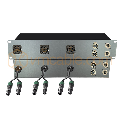 LK008-3CH6XL2  Split-Out Box, 3 CH VM-LK008FP (8-pole) to 6x Neutrik NL4MPXX, 4x XLR female / male