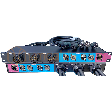 3K2x4r1 custom, 3x VM-LK008FP-HJ, 8x XLR, 2x RJ45, 6x Neutrik NL4FXX-W-L