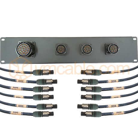 P2K25-3K2 custom, 19 inch Pannel, 1x 25-pol female, 3x 8-pol female, 12x Neutrik NL4FXX-W-L
